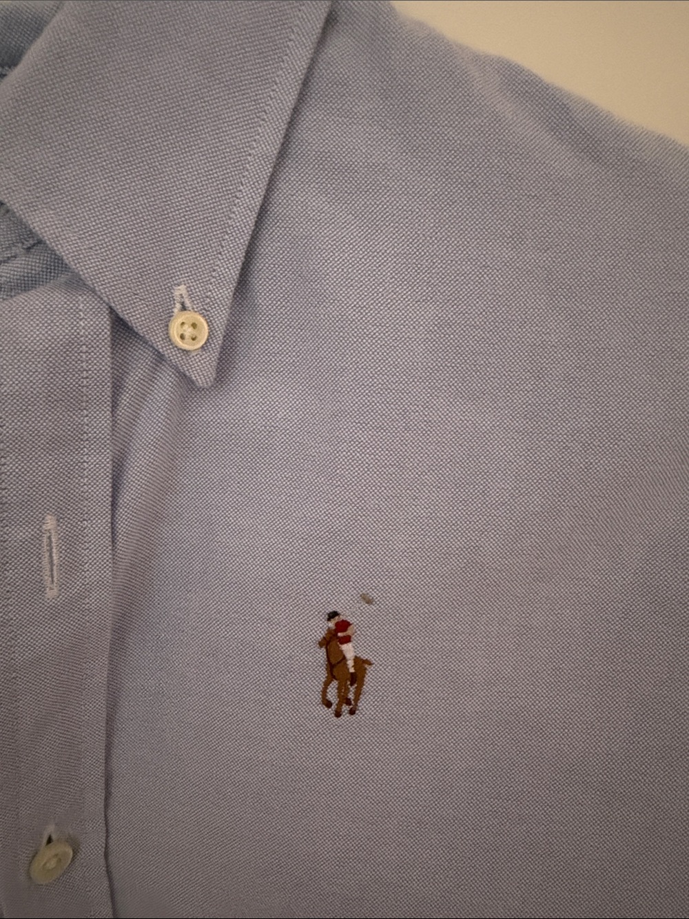 Ralph Lauren Light Blue Button-Down Oxford with Red Polo Logo - Picture 3 of 5